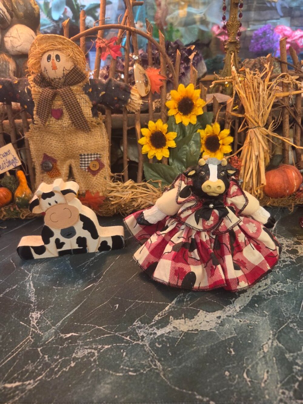 Cow Wispy Wonders Inc Folk Art + Wooden Cow Shelf setter Country Kitchen AWESOME